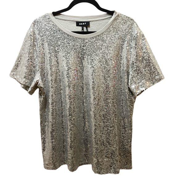 DKNY Women's Blouses silver Sequin Top Women XL NWT - Picture 2 of 8